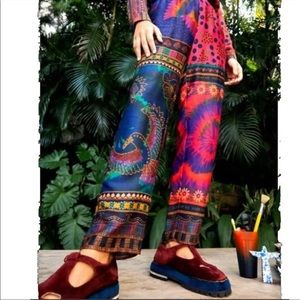 Farm Rio Mixed Print Patchwork Satin Lounge Pants Size Small Multicolor NWT